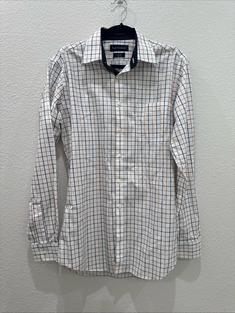 Paul Fredrick Mens Non Iron Two Ply Cotton Classic Fit Dress Shirt 15 x 35 Plaid